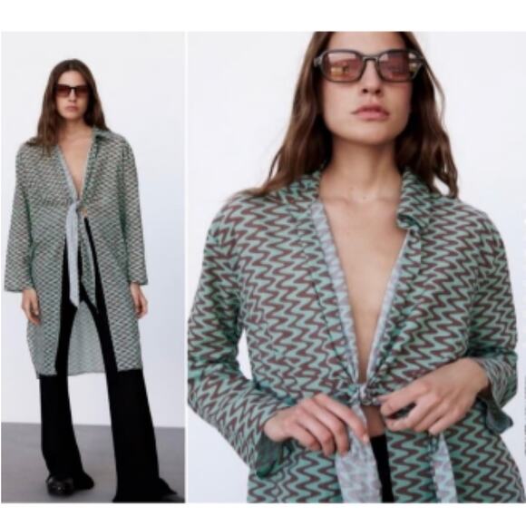 Zara Lissie Shirt Printed‎ Tunic Long Sleeve Blouse Boho Bloggers Favorite Small - Picture 2 of 9